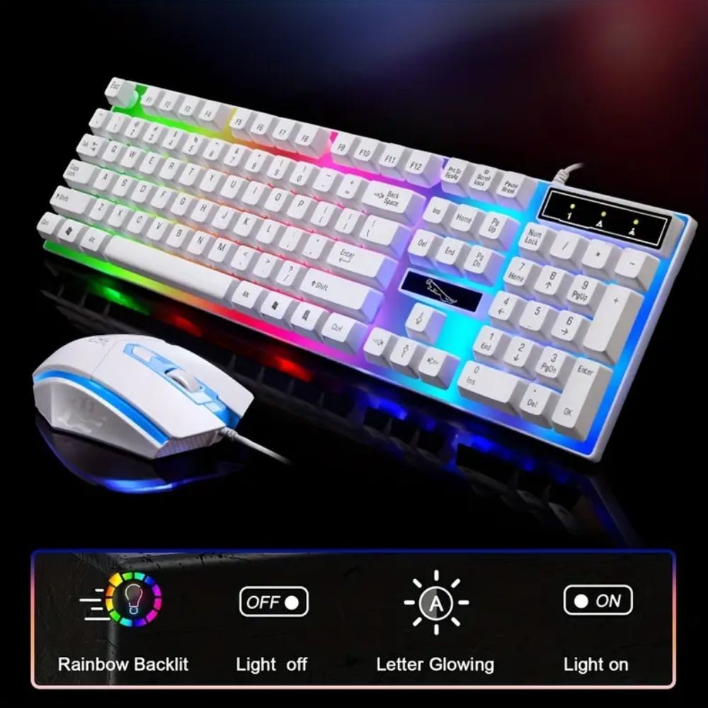 Gaming Keyboard Mouse Set Rainbow LED Wired USB For PC Laptop PS4 360UK